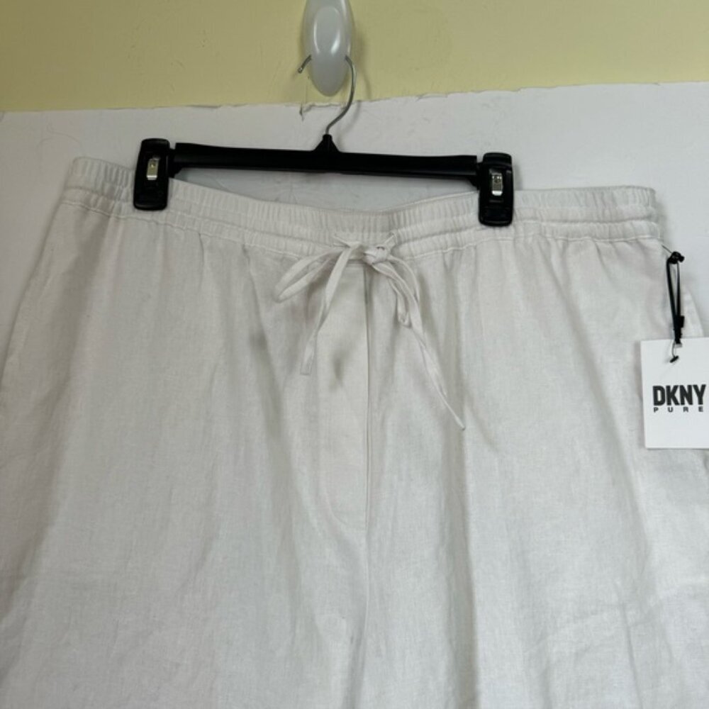 DKNY Pure NEW Linen Cotton XL Wide Leg Pockets PullOn Pant Crop Light Minimalist - Picture 7 of 11